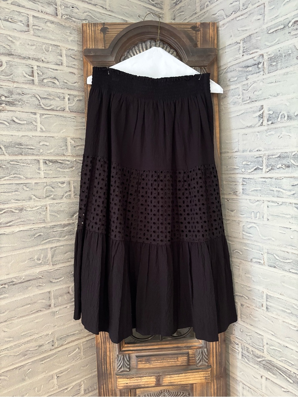 Nine West Black Eyelet Tiered Midi Skirt - Women